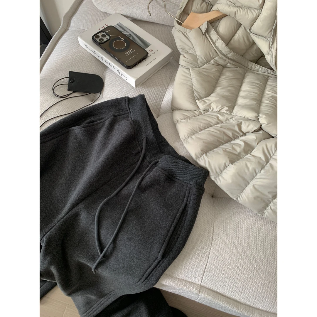 JMHH【奶芙】一条过冬加绒直筒裤女秋冬宽松显瘦加绒加厚休闲裤