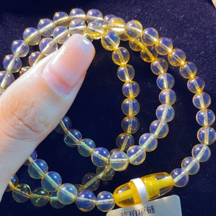 未镶嵌蓝珀珠宝奇石墨西哥蓝珀项链