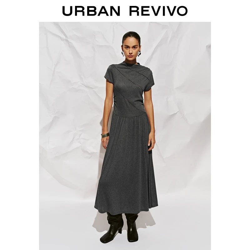 UR2025秋季新款女装格雷系拼接修身短袖连衣裙UWH750106+