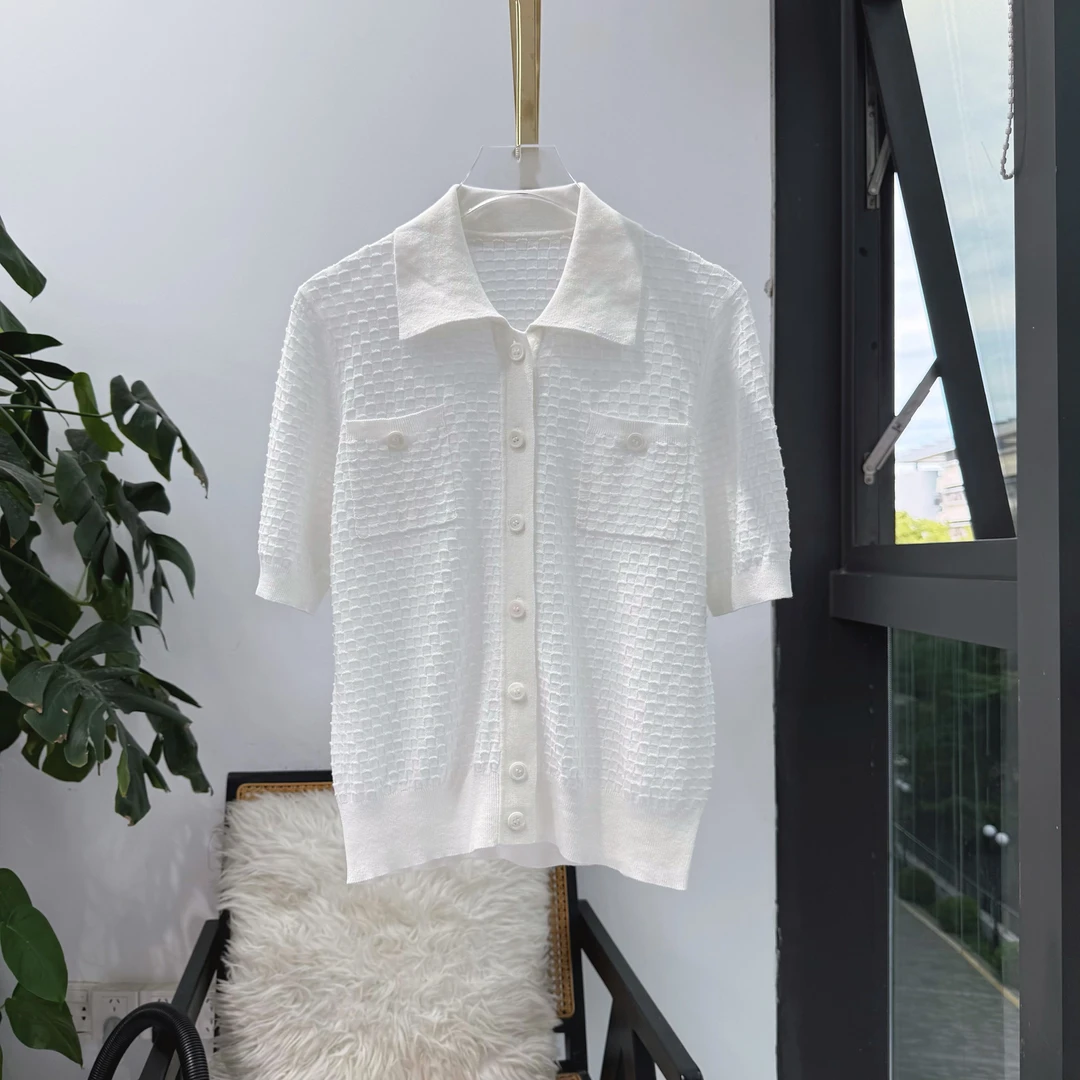 【Nora&Miya】意大利＂凉感短袖＂肌理感POLO针织衫 百搭开衫短袖上衣