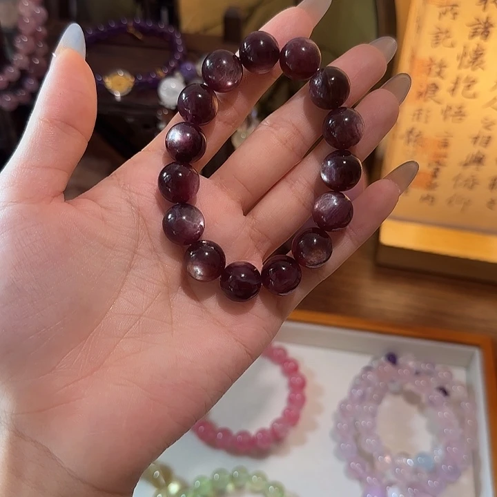 水晶未镶嵌手链紫锂云母12mm手串