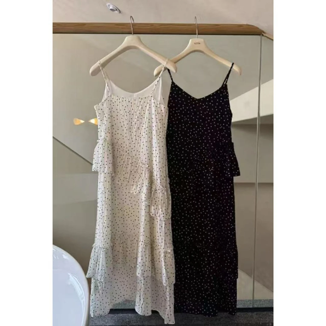2025新款波点吊带收腰设计感小众气质长裙7129