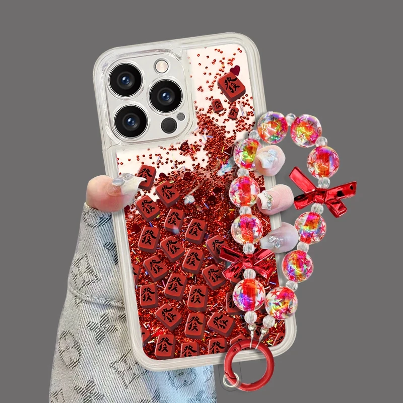 奥菲顿满屏红色發财适用iphone16流沙手机壳华为vivo小米15oppo套