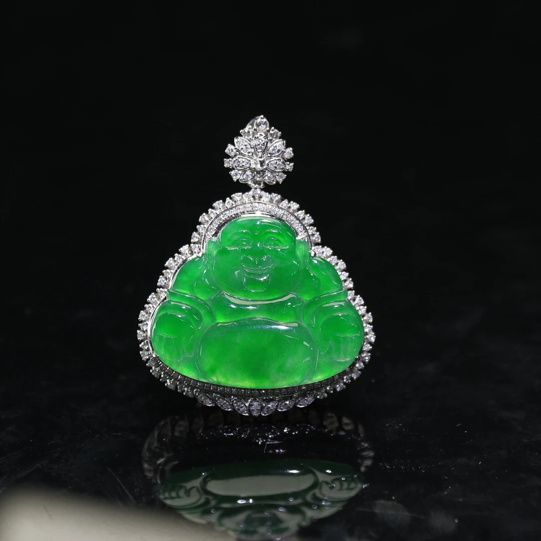 29天然缅甸翡翠A货18k阳绿佛/900325/上海嘉禾拍卖