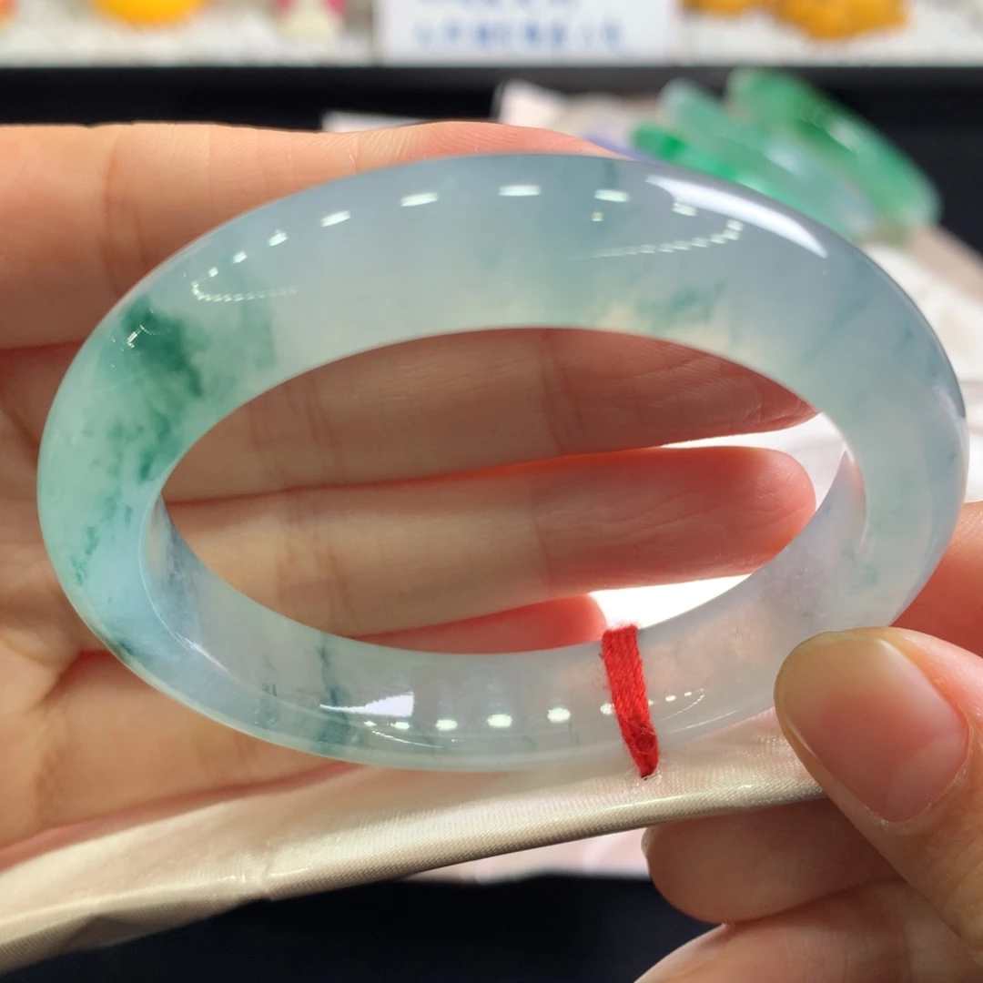 翡翠未镶嵌手镯35号冰飘花