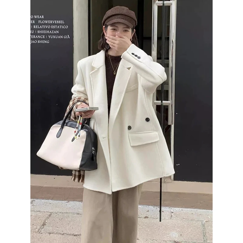 【D4】双面长毛款手工大衣宽松简约韩系加厚秋冬时尚百搭大衣