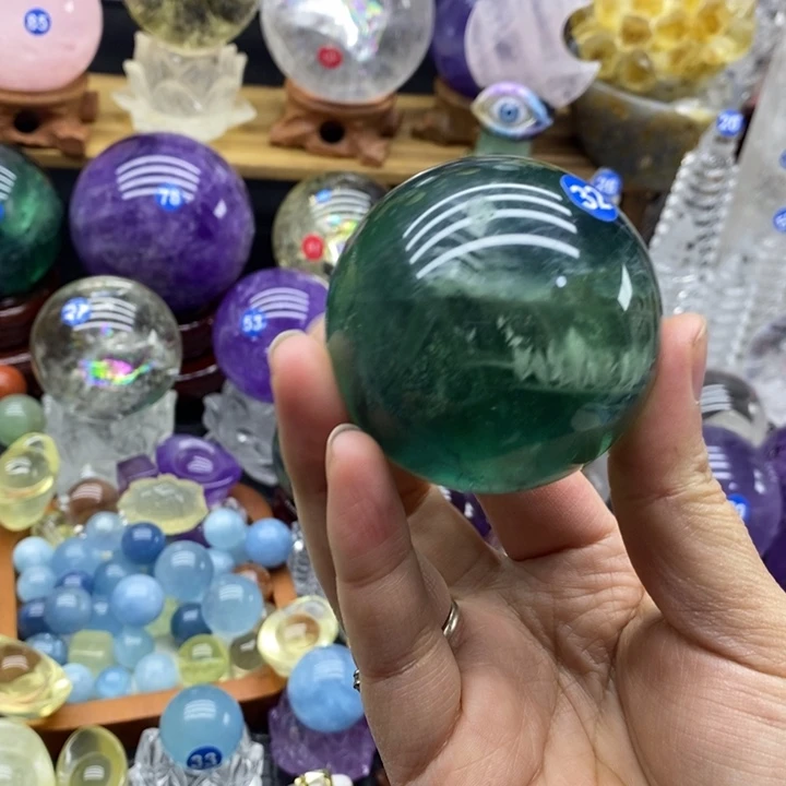 石材天然萤石球摆件