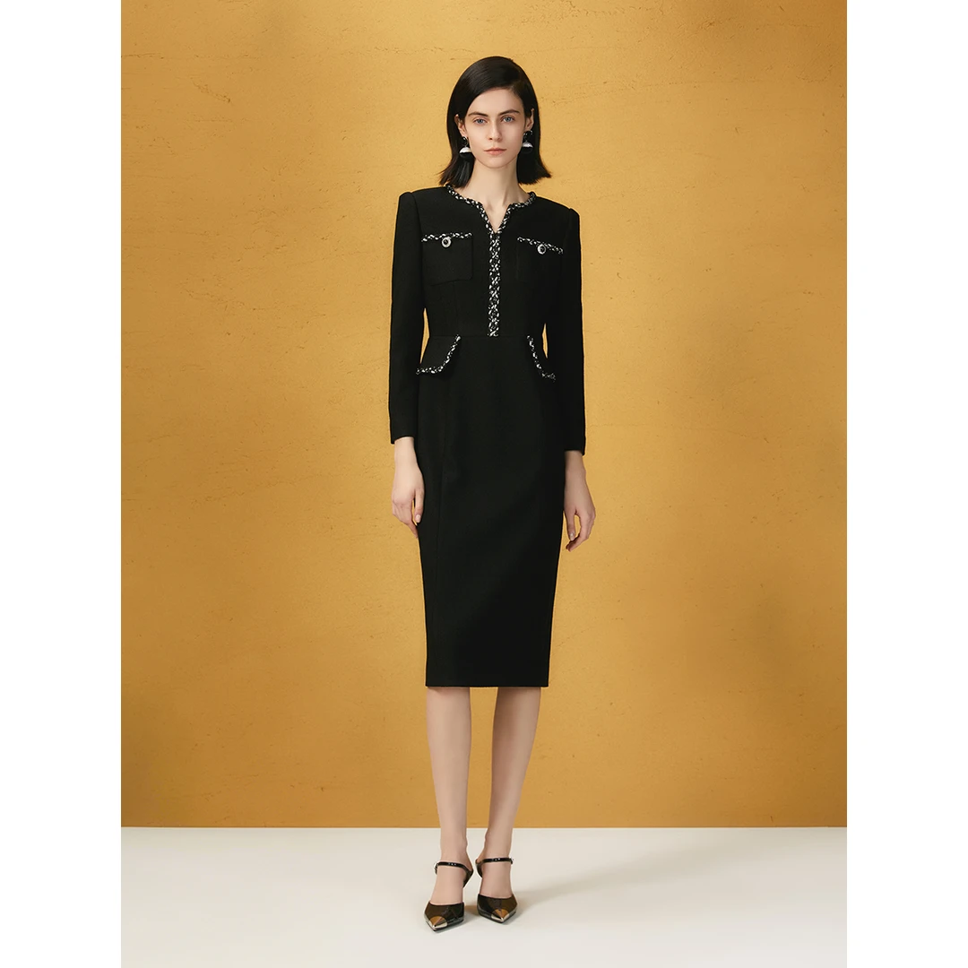 Song of Song歌中歌2025年秋季新品曜石黑高智风连衣裙5C35305270