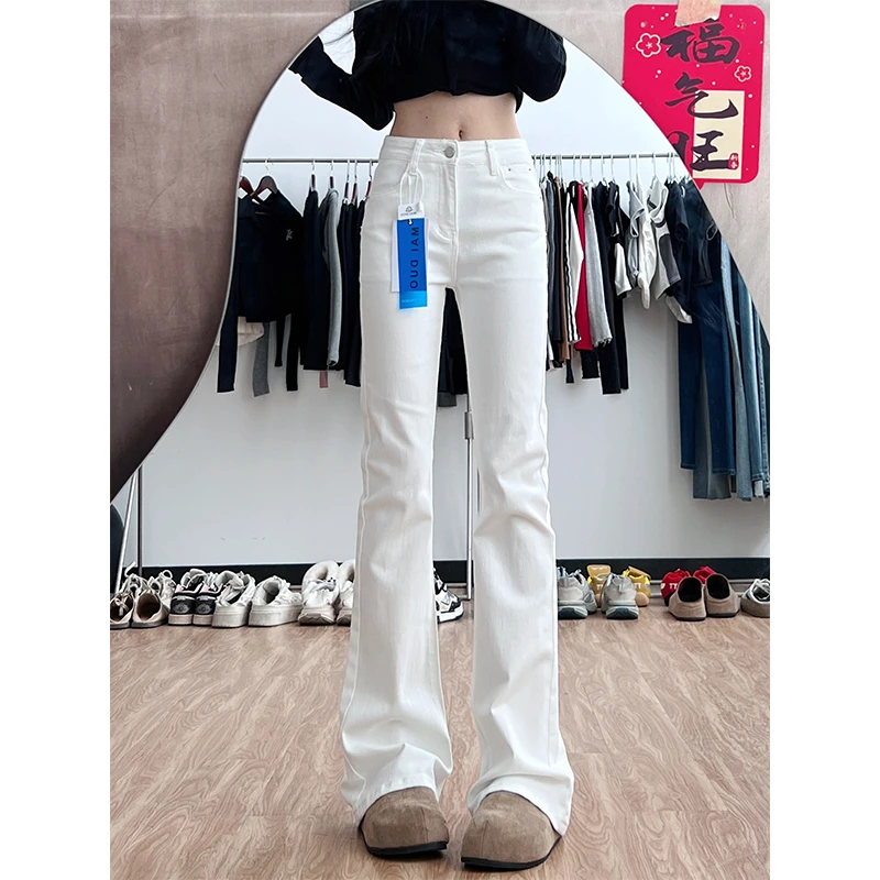 高腰显瘦弹力修身微喇叭裤女高个子白色牛仔裤子女款爆款2025新款