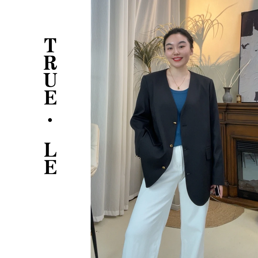 True·Le｜“亚麻●气质”V领西装外套3404