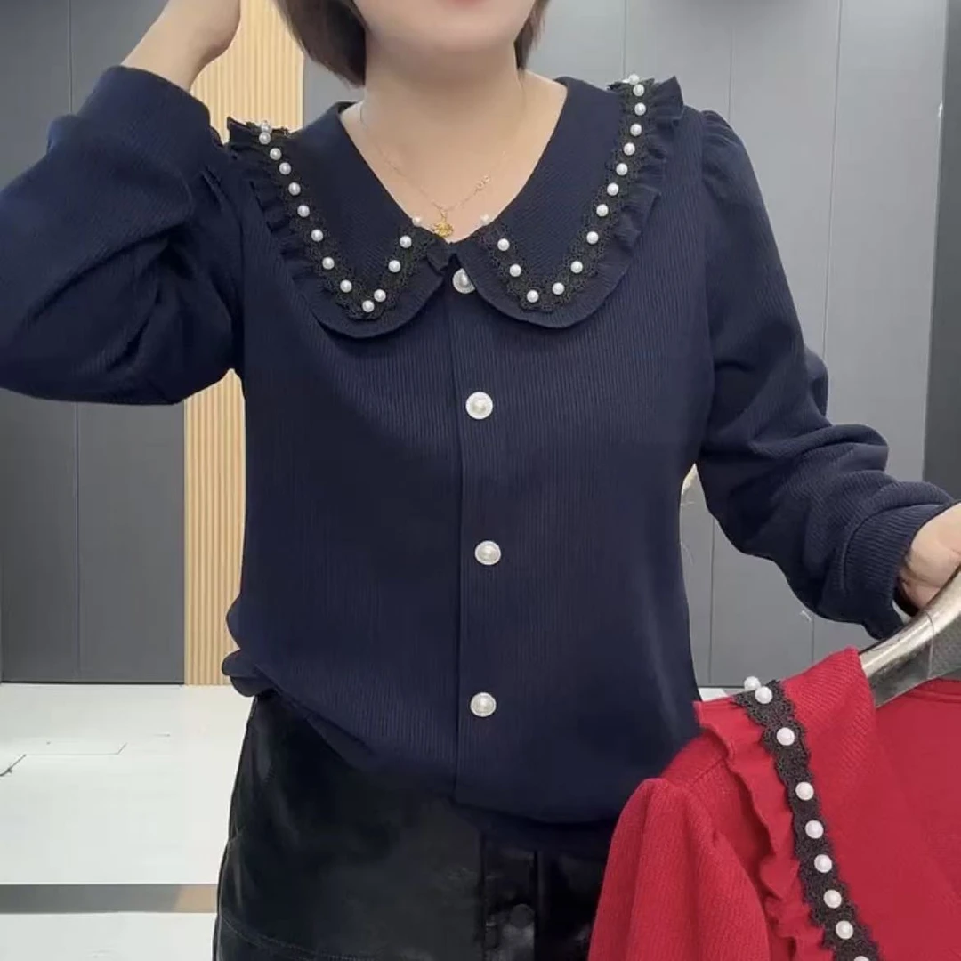 影8110新款洋气减龄娃娃领显瘦气质大码长袖衫