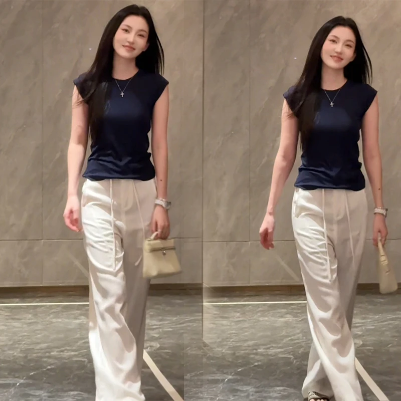气质一整套穿搭女小个子松弛感小飞袖上衣宽松休闲阔腿裤两件套潮