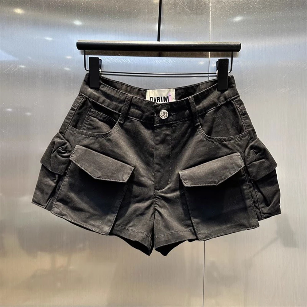 春夏新款纯色简约时尚显瘦设计感工装多口袋牛仔短裙女2025年潮