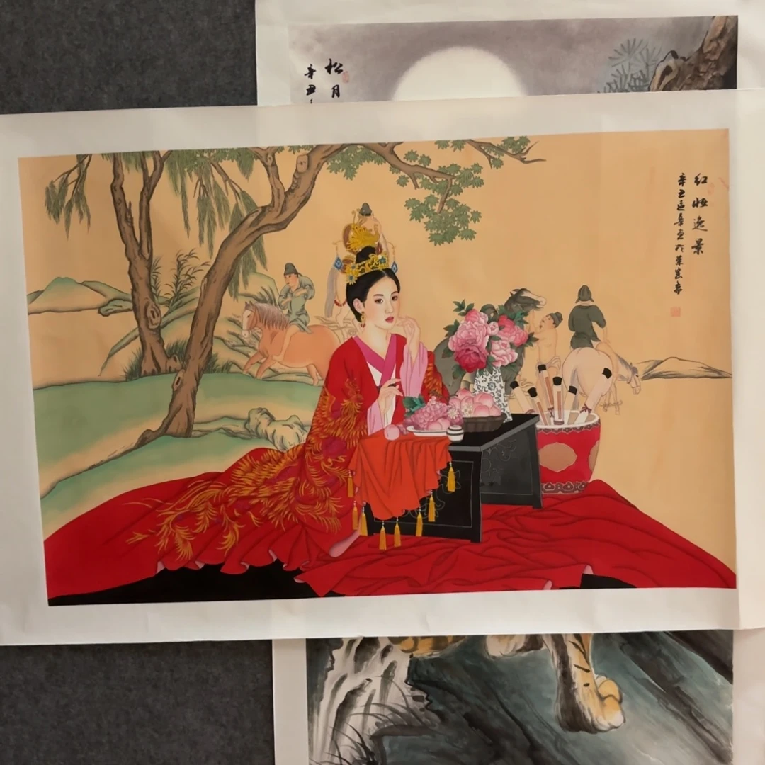 咪***悠国画国画陆远华绢布中国红