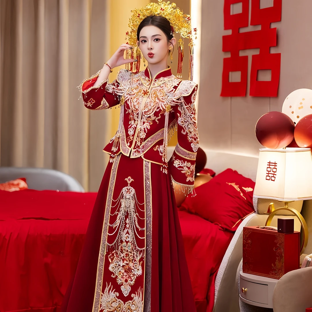 秀禾服新款新娘婚宴结婚中式嫁衣敬酒龙凤重工婚服秀禾服新娘服装