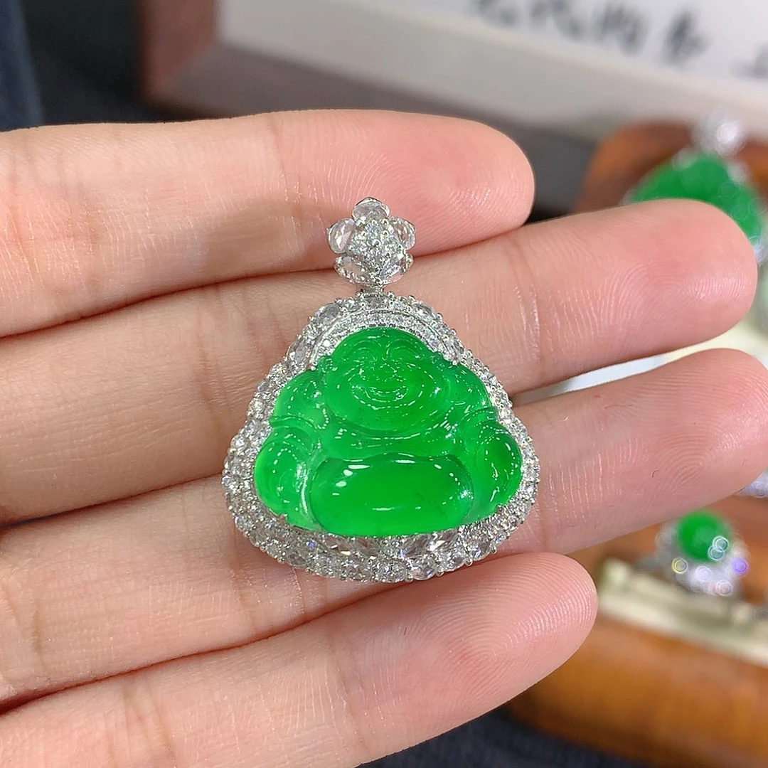 c***子翡翠18K金镶嵌吊坠(不含链)佛公