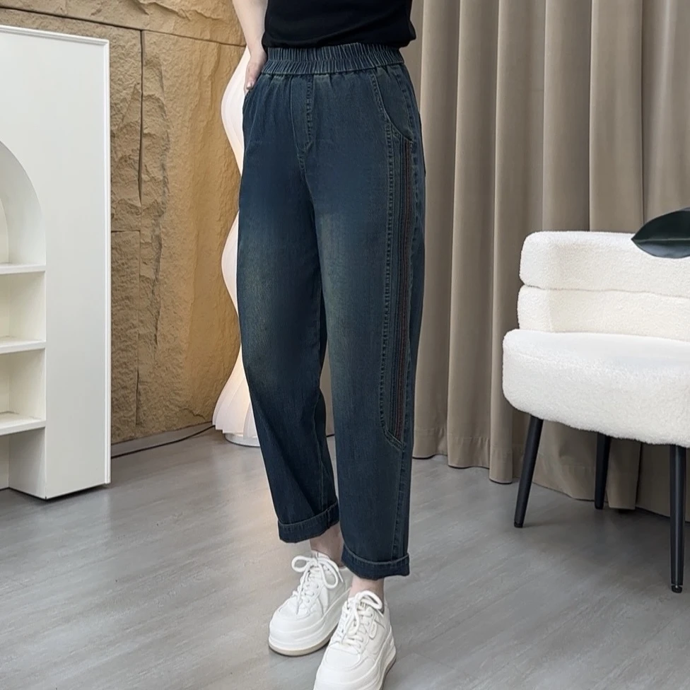爆款夏季新款宽松显瘦时尚洋气潮流流行牛仔九分裤哈伦裤BB6615-1