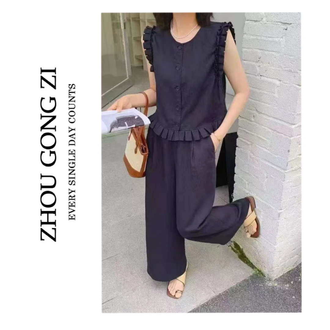 周公子优选2025夏上新！无袖木耳边套装两件套