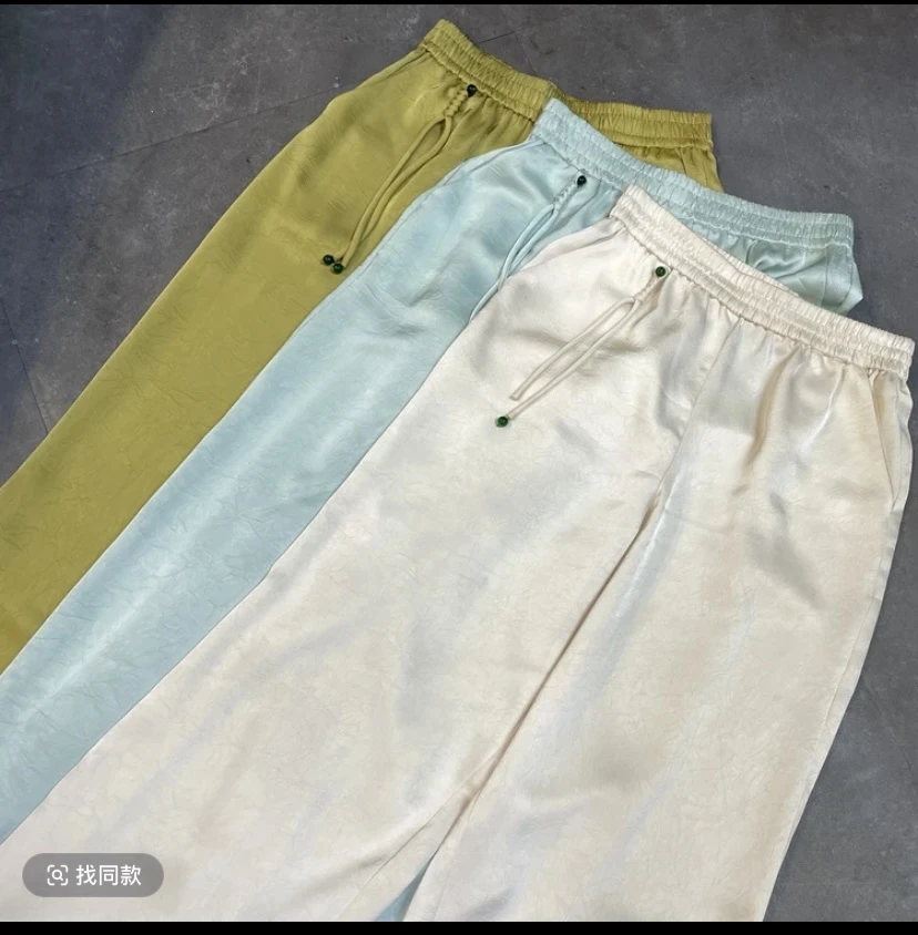 【深圳南油二姐】新中式国风素板轻奢重工纯色裤子8229