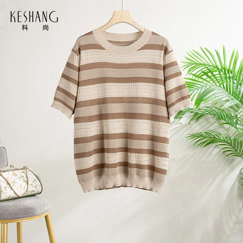 3BW09014夏季条纹圆领针织短袖衫【双色】【均码】