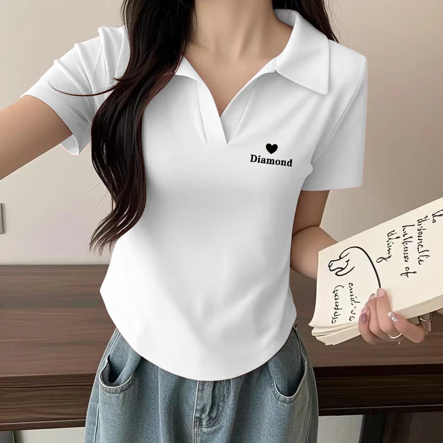 2025夏季新款纯棉短袖T恤女生POLO衫时尚百搭休闲显瘦翻领上衣ins