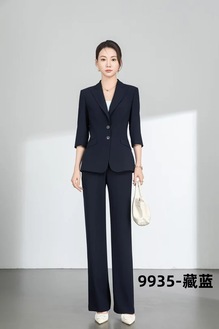 A9935藏蓝色中袖夏季气质职业套装时尚休闲经理服面试装西装