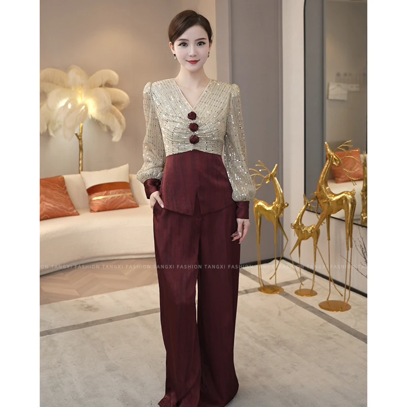 2026年春秋新款【DD-2502-2】法式气质女装红色V领百搭洋气长袖套