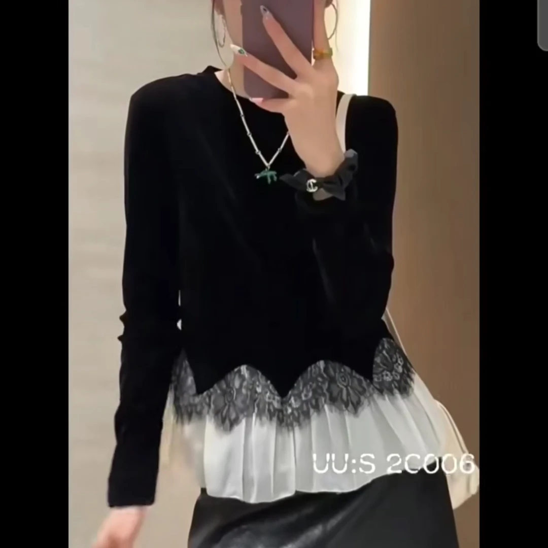 新中式百搭蕾丝显瘦气质长袖时尚打底上衣