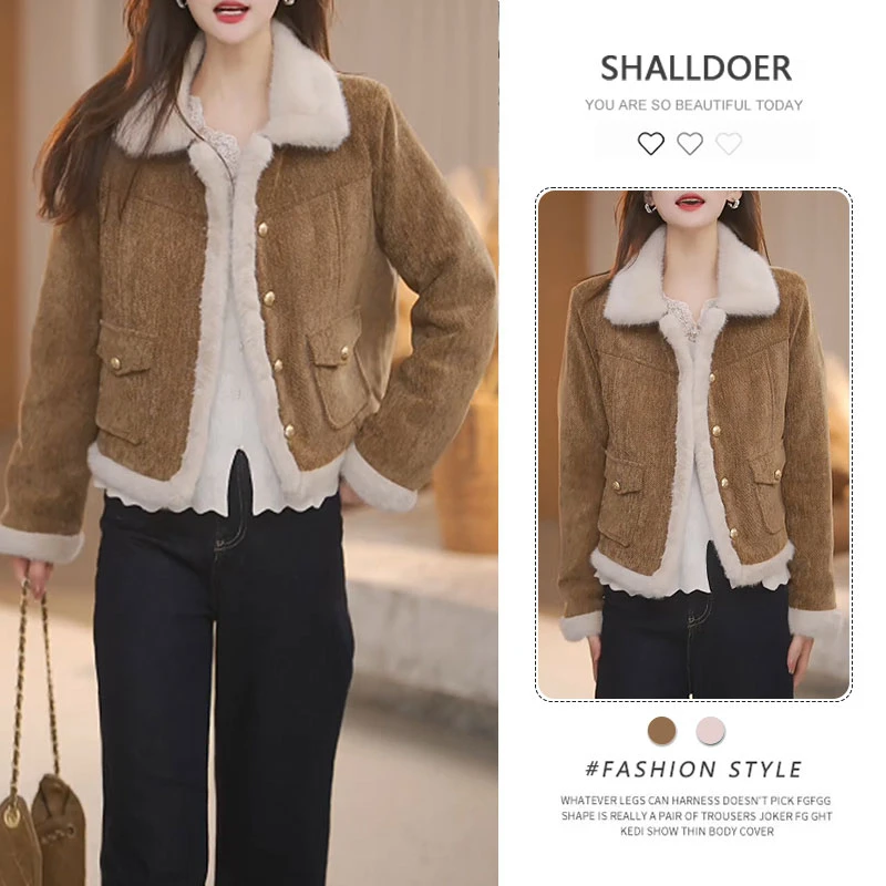 2025新款氛围感翻领慵懒风开衫气质时尚宽松显瘦毛绒外套