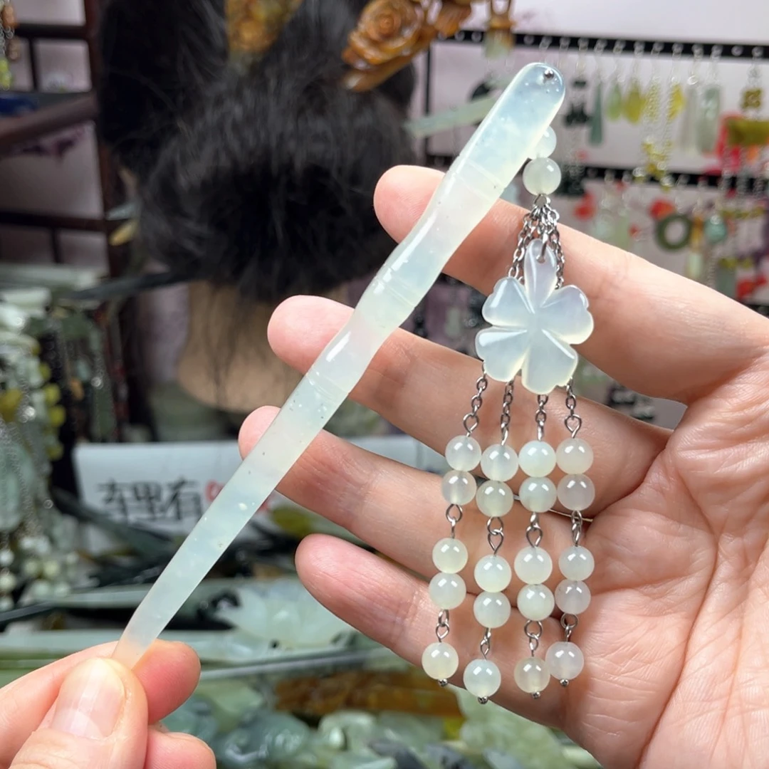 未镶嵌岫玉发饰长度14.5厘米左右