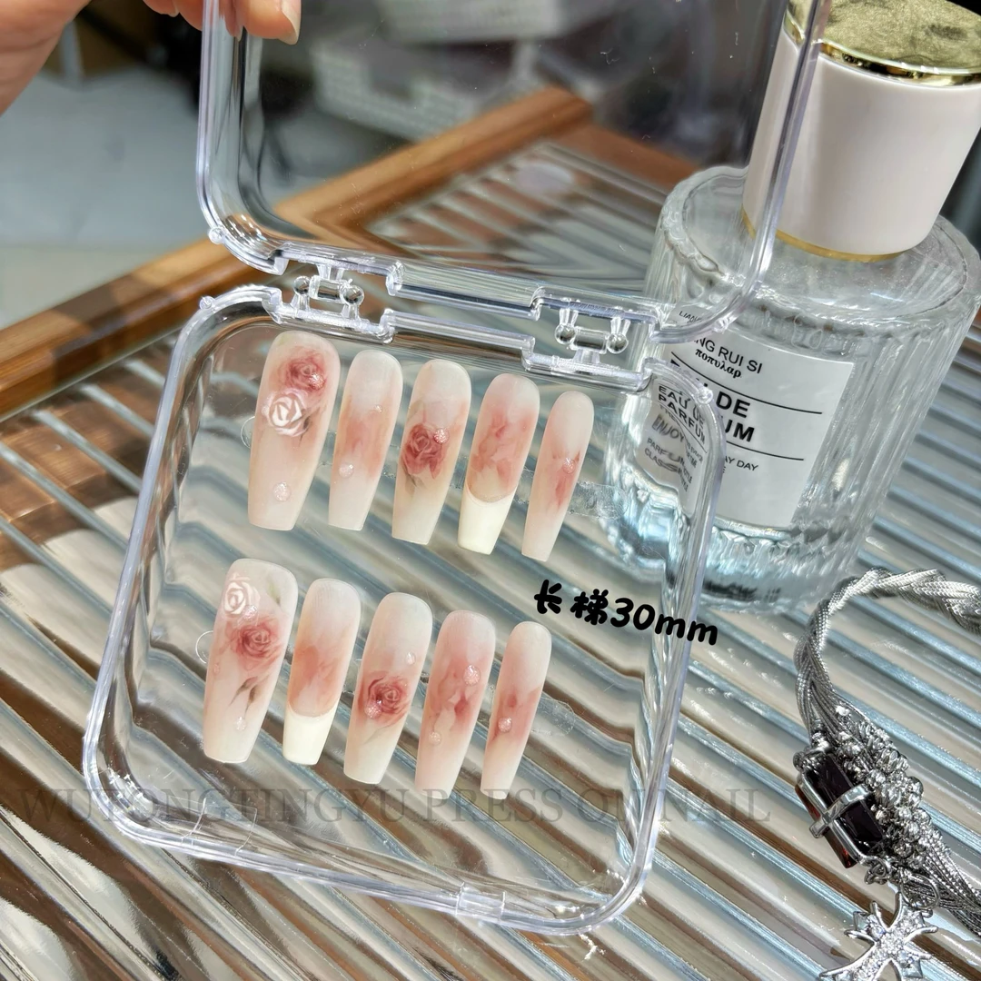 《国风手绘玫瑰》玫瑰仙子磨砂款古墨画手工定制穿戴甲显白美甲