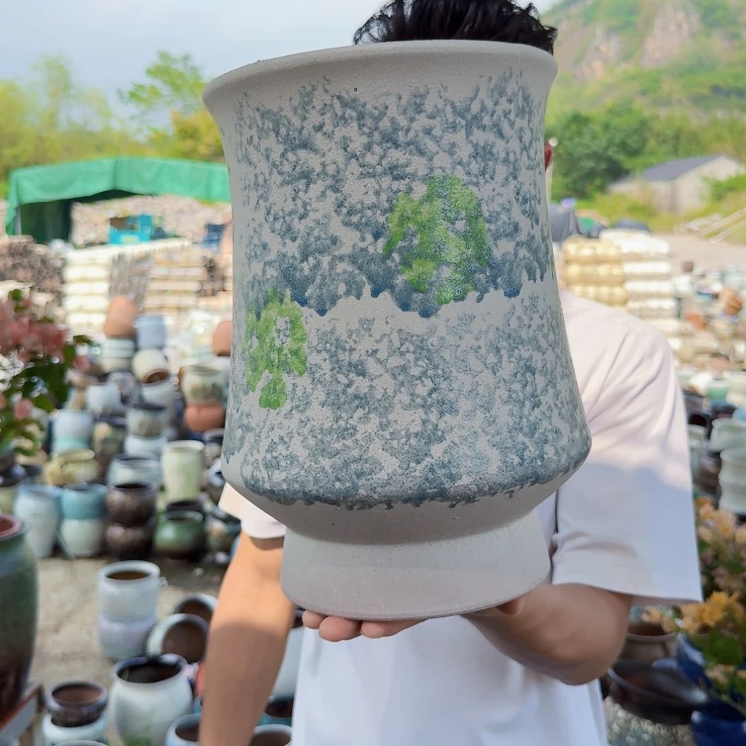 紫砂花盆口20高30（束腰白色姹寂一个
