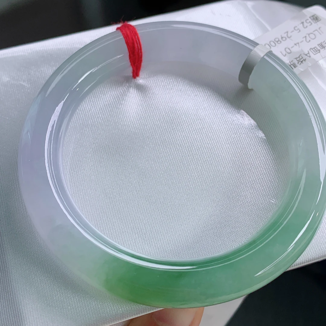 52.5圈口天然缅甸A货翡翠冰种春彩圆条手镯女款精美时尚气质