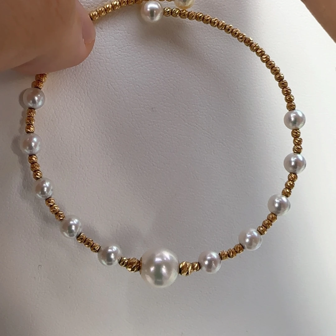 海水珍珠18K金镶嵌手镯弹力海水akoya手镯