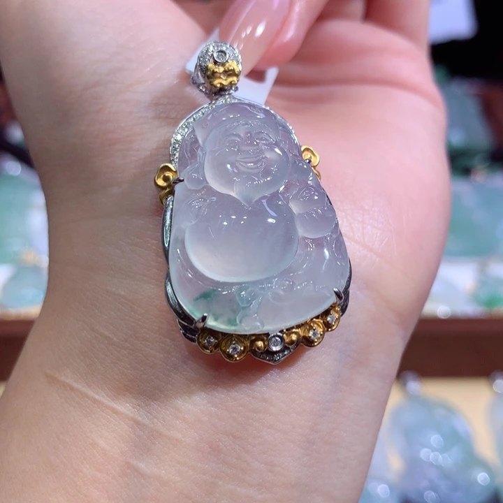 翡翠18K金镶嵌吊坠(不含链)