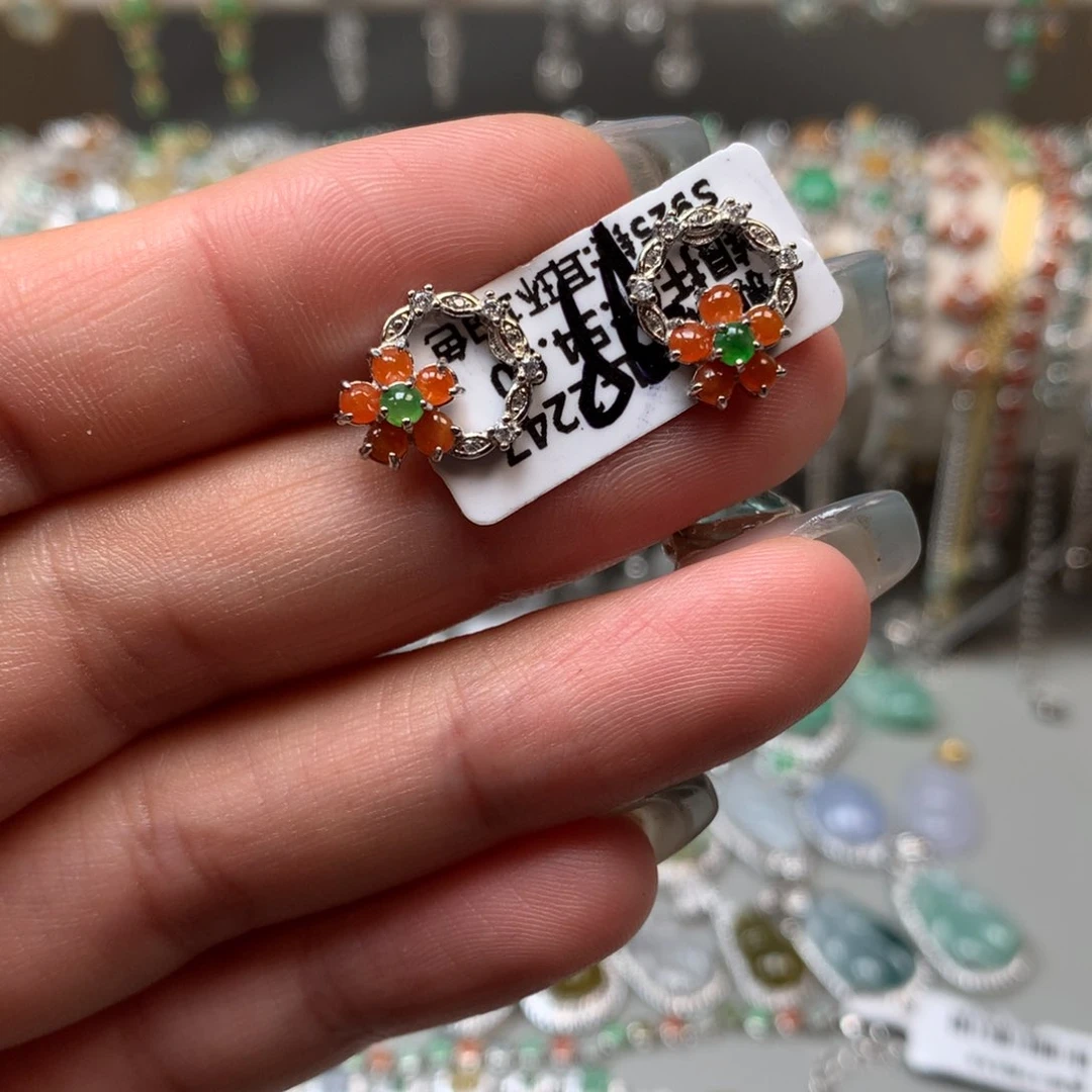 翡翠银S925镶嵌颈饰耳钉