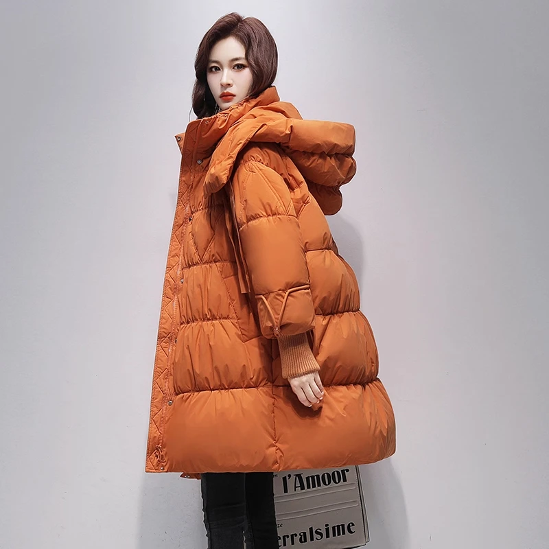 鸭鸭羽绒服女冬季新品加厚连帽韩版休闲中长款时尚保暖斗篷外套潮