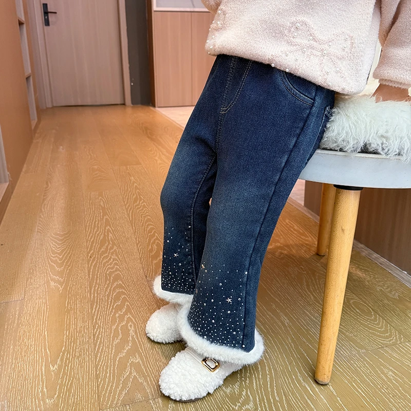 2025女童加绒长裤加厚休闲风冬季女休闲裤洋气冬装牛仔裤保暖