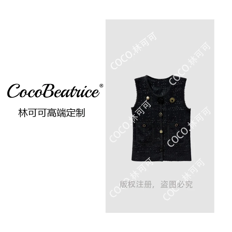 【COCO林可可】秋冬时尚网红气质黑色时尚马夹小香风马甲牛仔0068