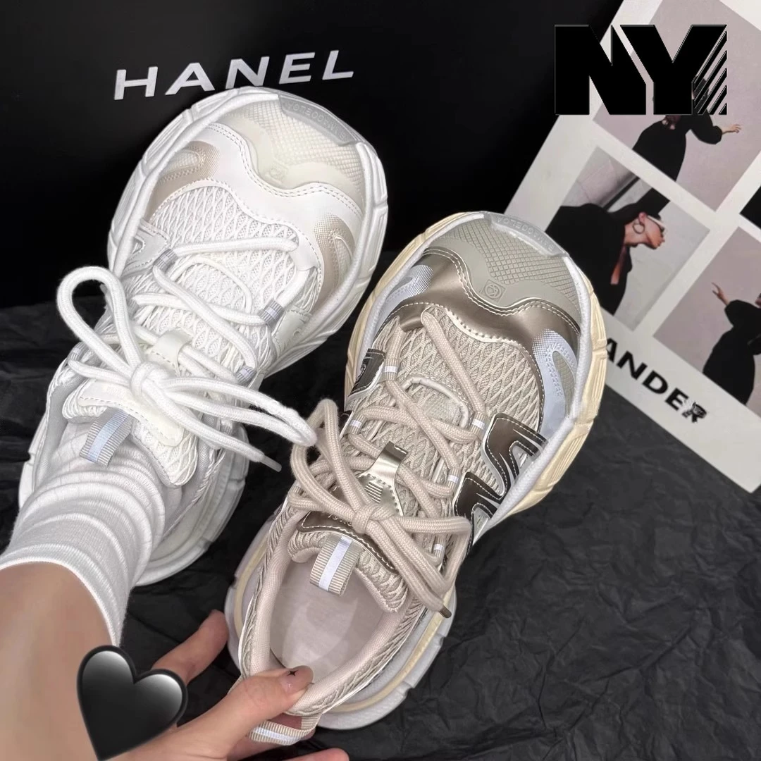 NY品牌厚底老爹鞋女2025秋季新款大头卡皮巴拉网面跑步运动休闲鞋