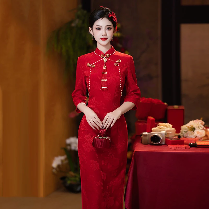 红色旗袍女高级感新中式敬酒服新娘2025新款订婚结婚宴会回门礼服