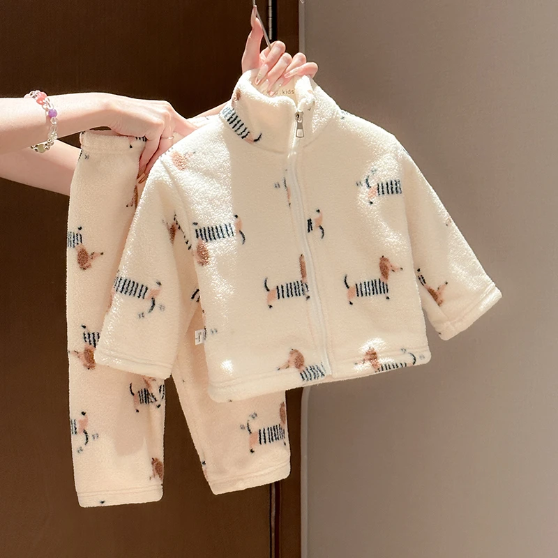 YeeHoO/英氏【断码】儿童衣服冬季儿童加绒加厚保暖外套家居服睡