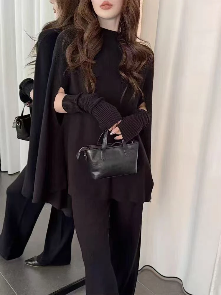 2025年秋季新款ins风斗篷设计感上衣长裤套装609