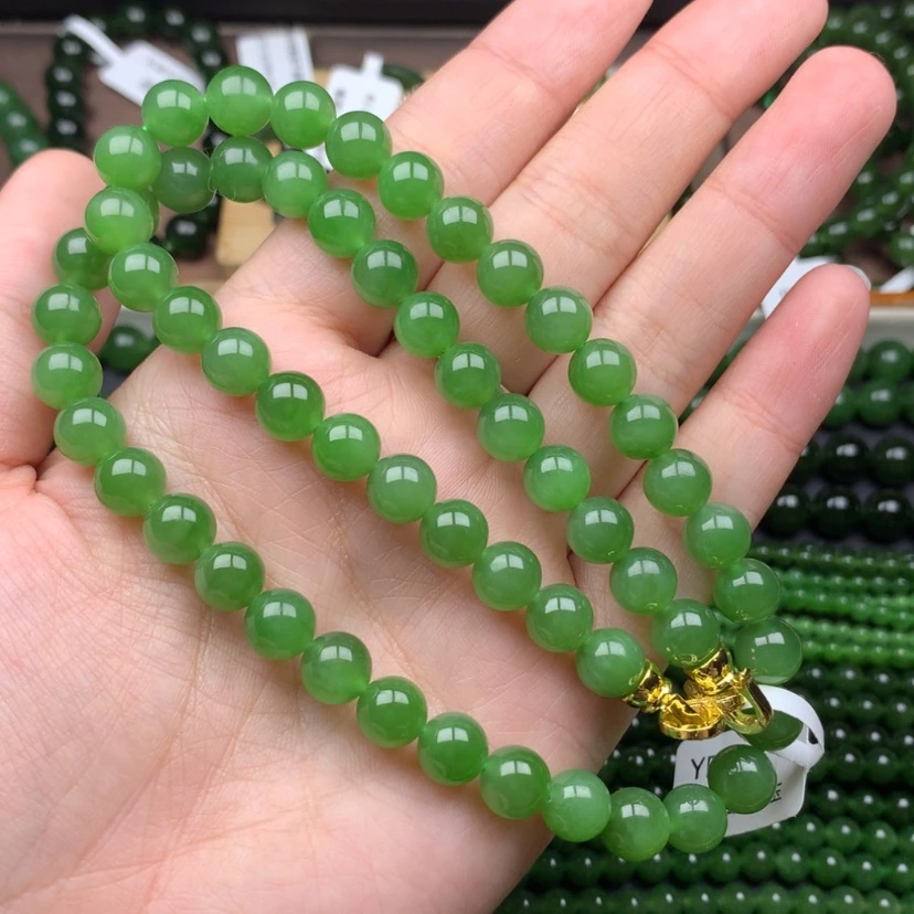 【闪购商品】颈饰未镶嵌和田玉（碧玉）8m冰阳绿无黑