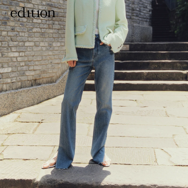 【搭搭精选】edition牛仔裤侧开衩复古显瘦直筒长裤#EBC3JENT12