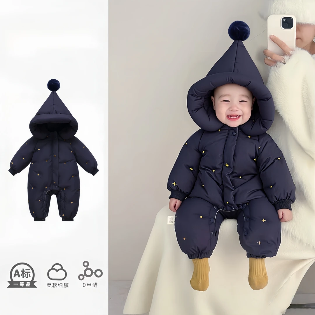 婴儿羽绒服连体衣冬季0-1岁网红韩版冬装外出服轻薄款婴幼儿外套2