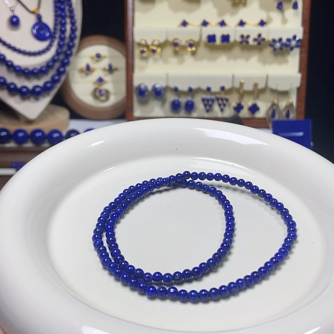 青金石未镶嵌精品 小米珠 2圈手串3.6+