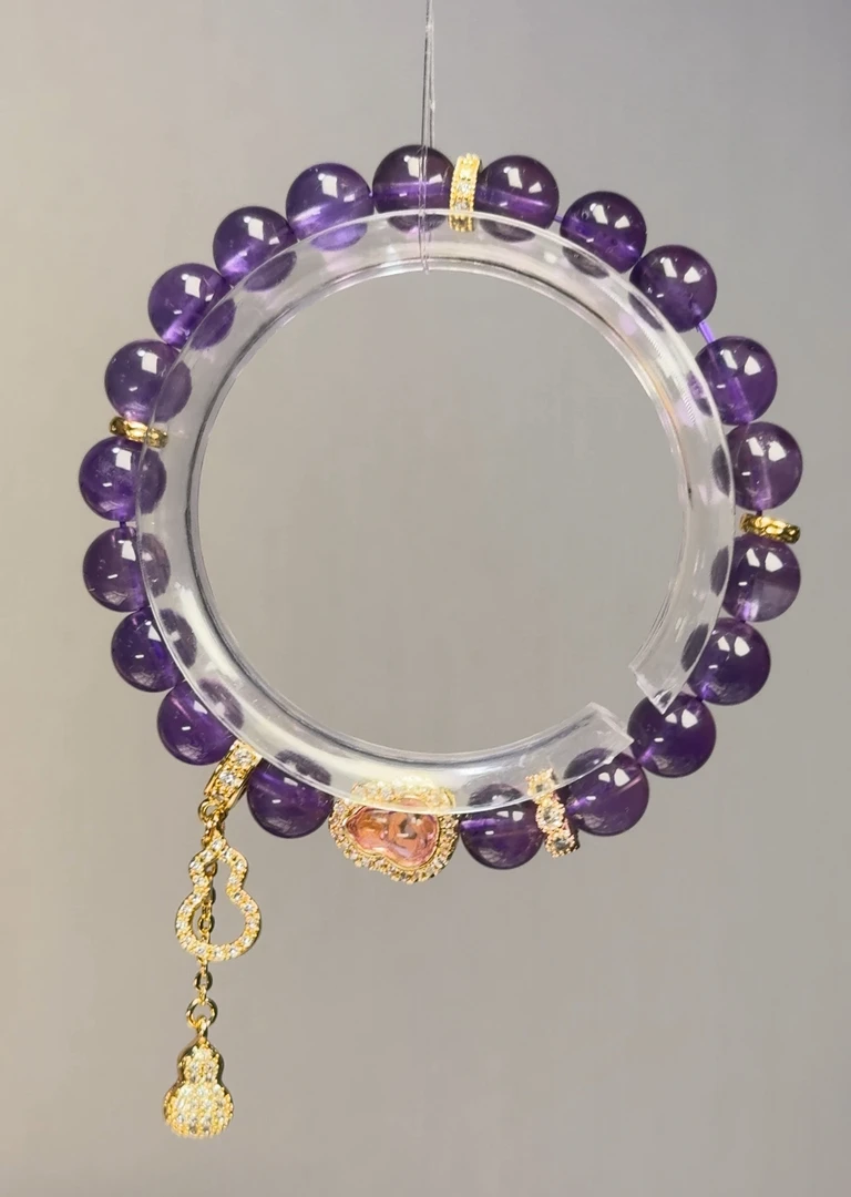 铜合金石英石手链 乌拉圭紫水晶葫芦百搭天然原创设计手串