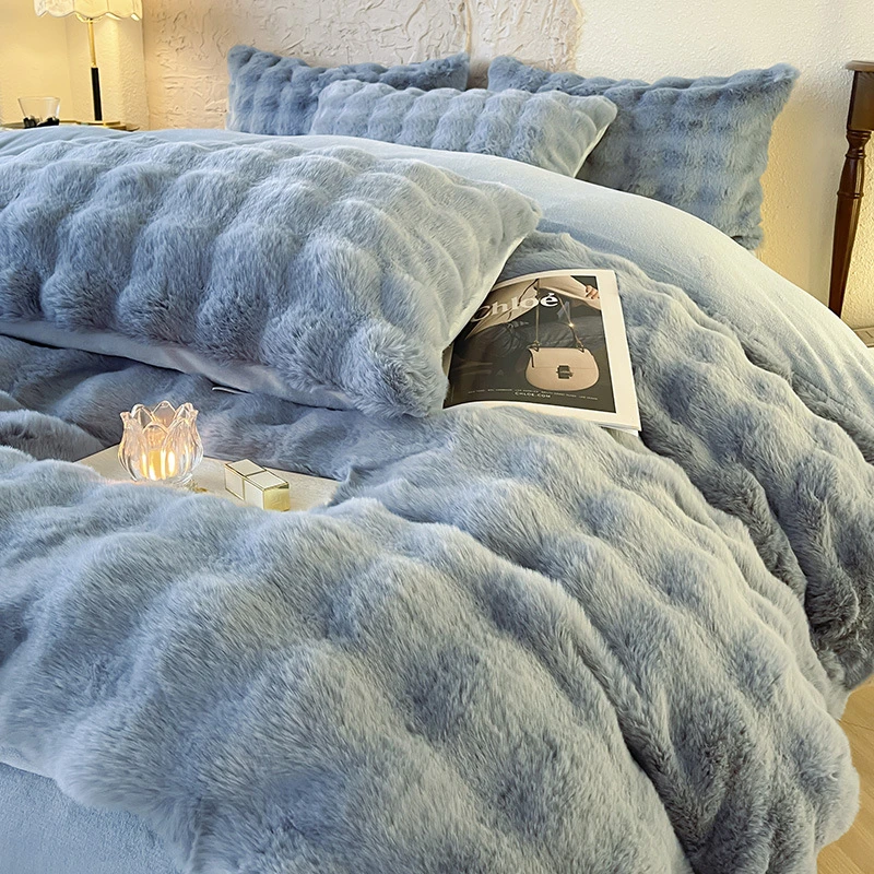 毛绒床上四件套2025新款冬天牛奶珊瑚绒被套床单三件套单人床品