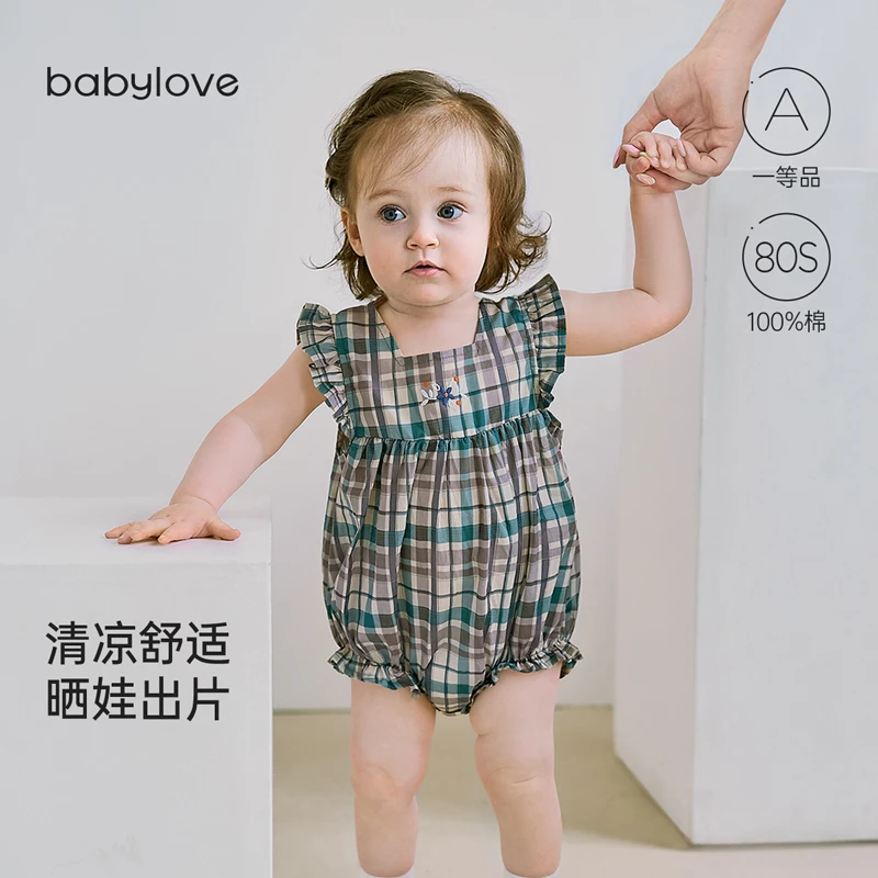 babylove【清仓福利】婴儿包屁衣夏季纯棉三角爬女宝小飞袖连体哈衣